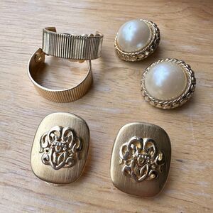 Vintage 90s Clip Earrings Faux Pearl Goldtone Mtl Fashion Jewelry Retro Lot Of 3